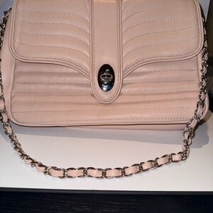 Express Quilted Shoulder Bag in Light Pink with Silver Chain